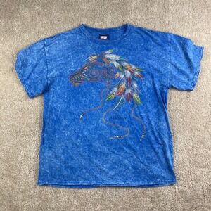 Vintage Sportex Arizona Horse Graphic Acid Wash T-Shirt Blue Large Made in USA
